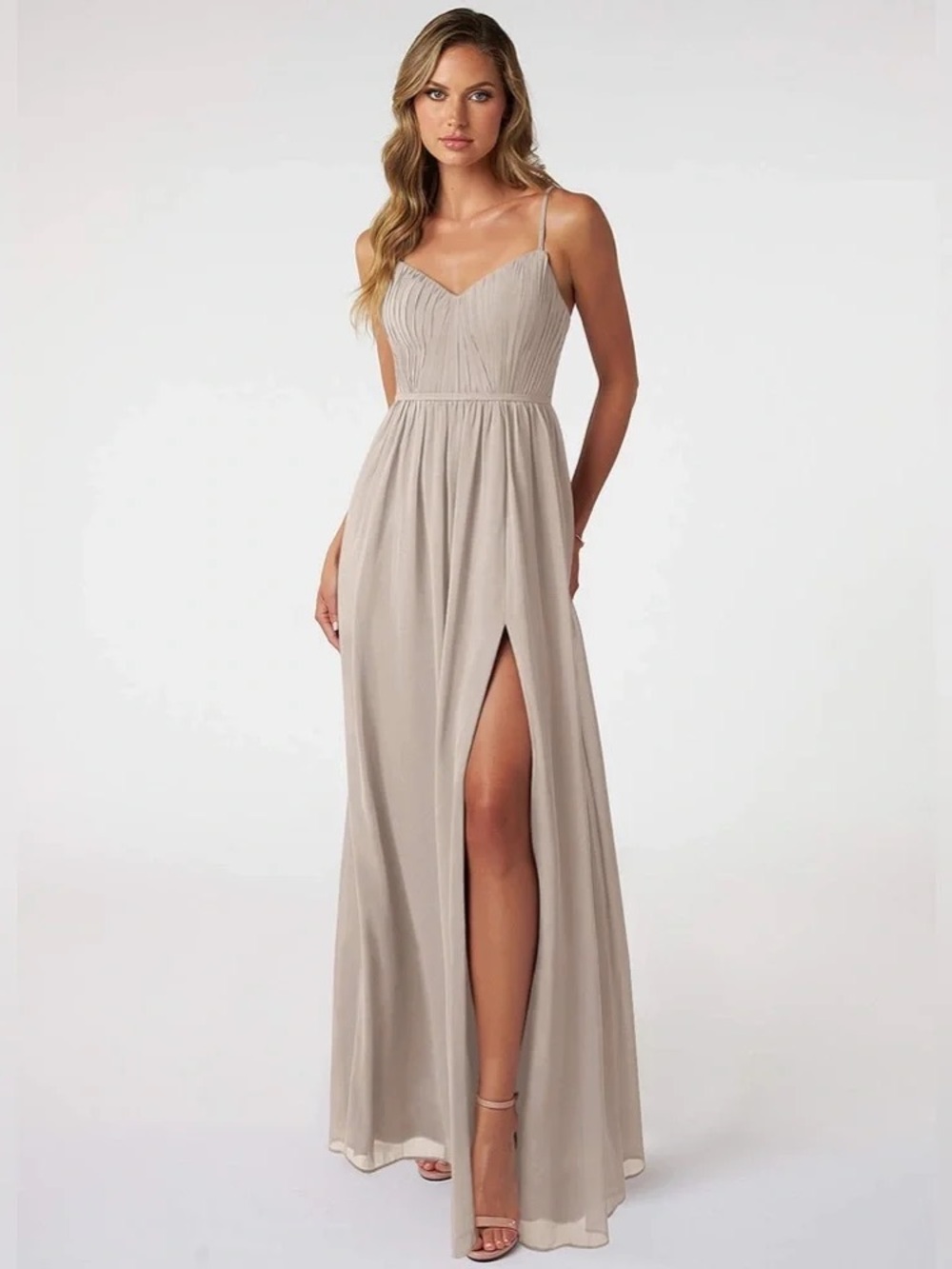 NWT Azazie Zuma Chiffon Dress in Taupe, Size A4 (4)